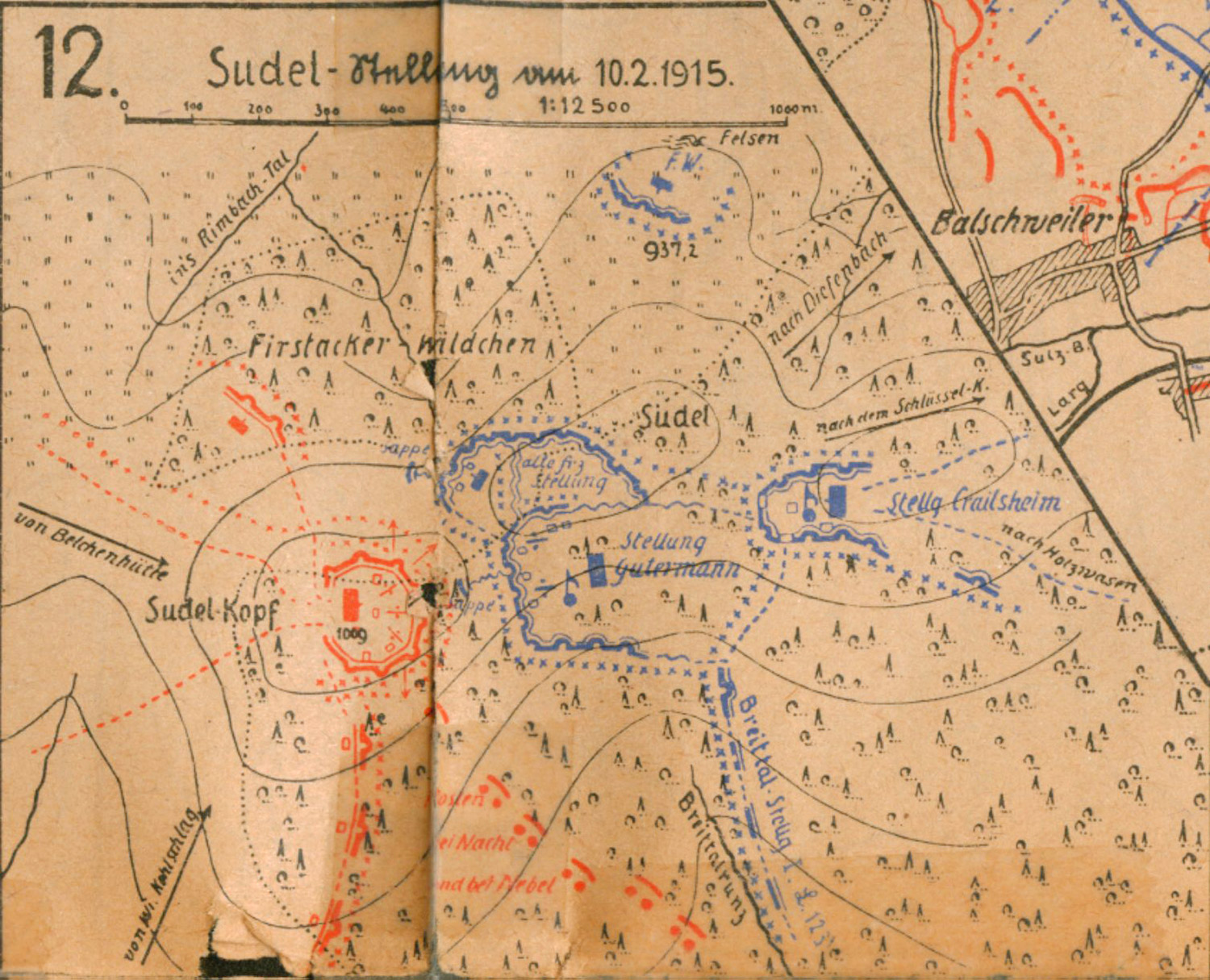 Die Stellung Crailsheim am Sudelkopf im Februar 1915